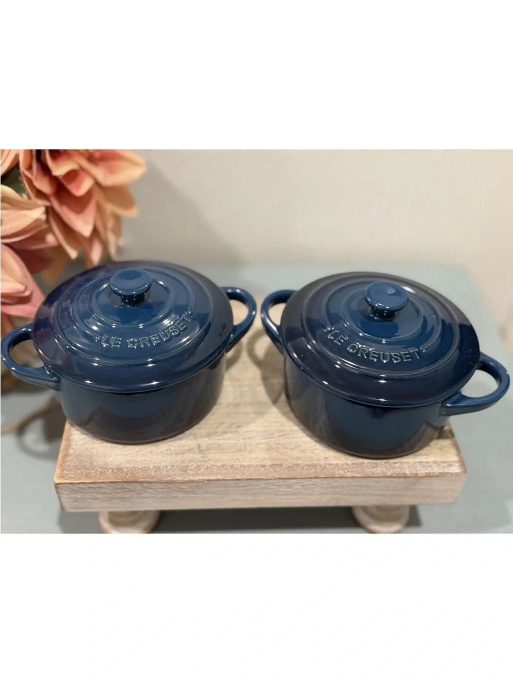 Le Creuset Stoneware Mini Cocotte W/ Lid 10cm / 8oz ~ NUIT Blue Set Of 2